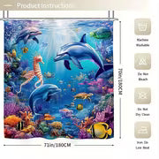 2D Flat, 4pcs Bathroom Decoration Set, Ocean Themed 2D FLAT Shower Curtain and Non-Slip Bath Mats Toilet Lid — view 6