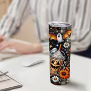 1pc 20oz Christmas Pumpkin Themed Pattern Tumbler with Lid and Straw, Stainless Steel Insulated Hot and Cold — view 7