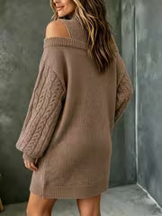 Retro Off-Shoulder High-Neck Dress, Jacquard Weave Long Sleeve Loose Casual Style Women'S Autumn Winter Sweater — view 4