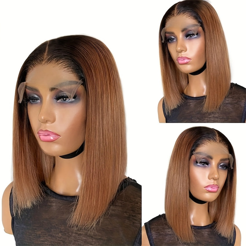 Look Human Hair Wig - 13x4 Lace Frontal with Brown to Burgundy Ombre, High Density 180%