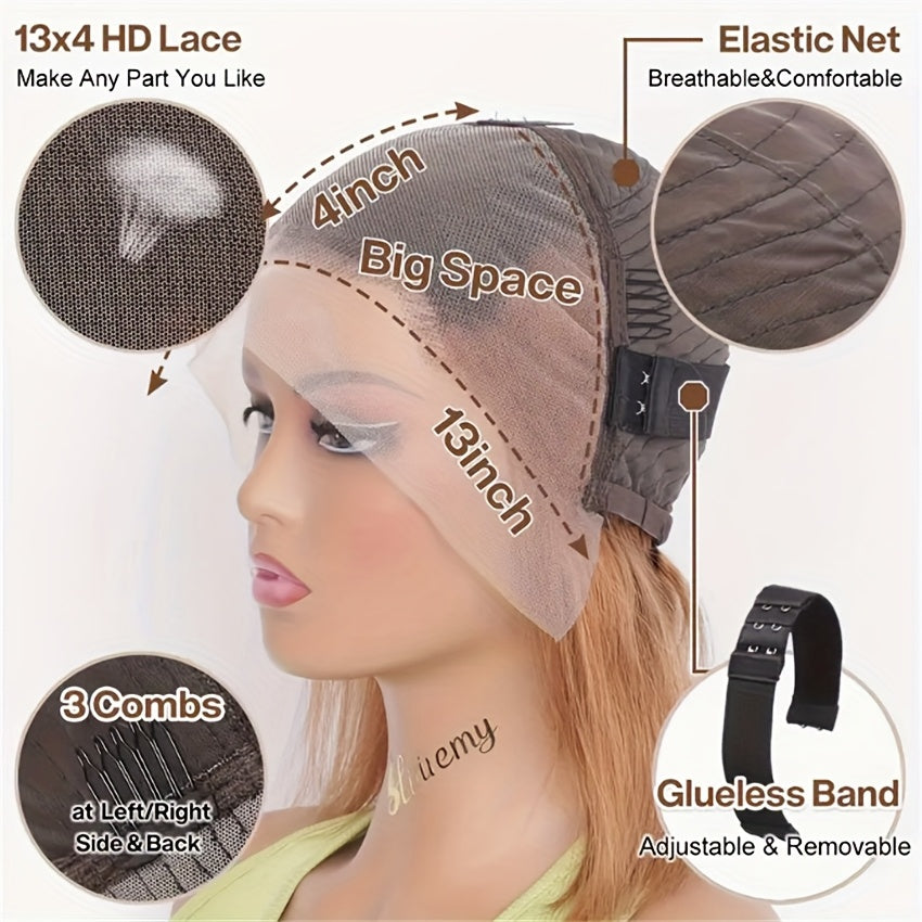 Look Human Hair Wig - 13x4 Lace Frontal with Brown to Burgundy Ombre, High Density 180%