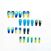 24pcs Convenient Press-On Nails • Ocean Sunset Gradient Wearable Nails • Yellow and Blue Wave Sun Fake Nails • — view 2