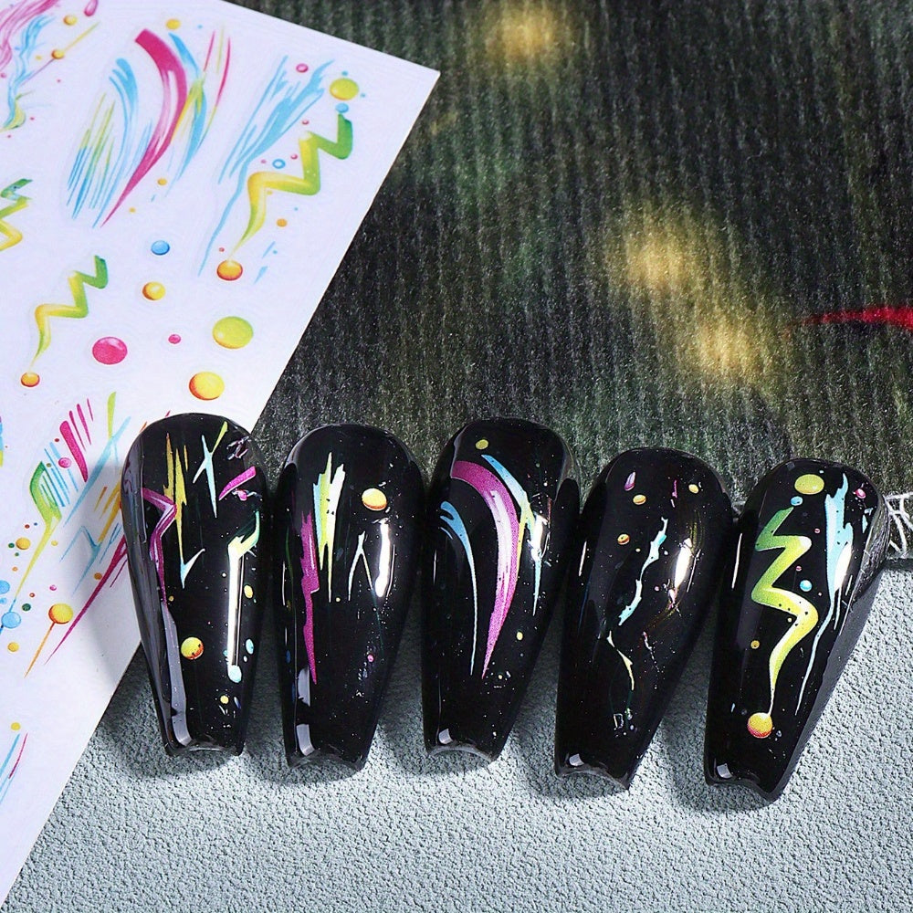 [Graffiti Nail Art] Set of 2 Vibrant Graffiti-Style Nail Art Stickers Featuring Line Art Designs, Perfect for Nail Decoration