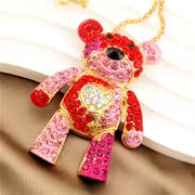 Cute Cartoon Colorful Heart Bear Alloy Necklace Inlaid with Glass, Suitable for Daily Gifting, Weddings — view 4