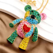 Cute Cartoon Colorful Heart Bear Alloy Necklace Inlaid with Glass, Suitable for Daily Gifting, Weddings — view 13