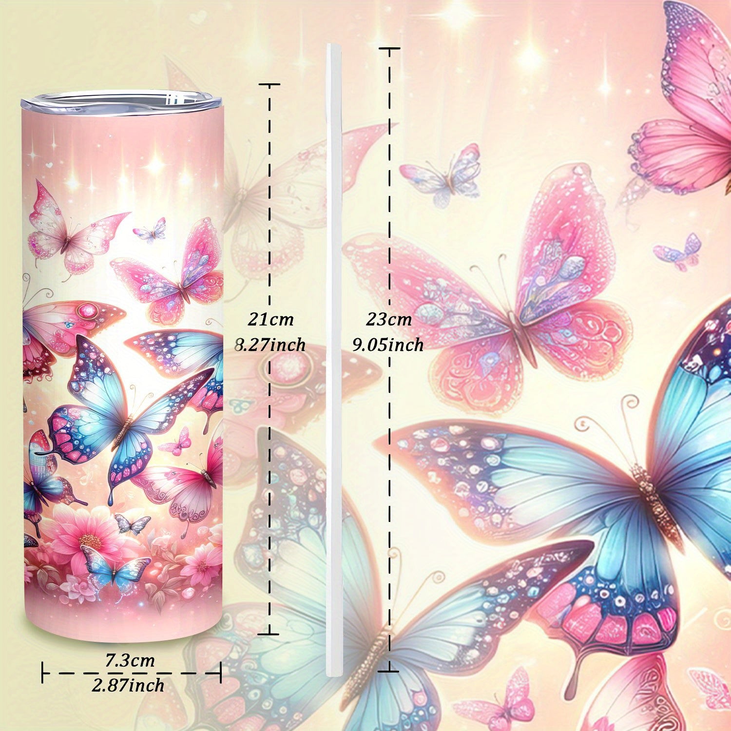 20oz Insulated Sports Tumbler with Straw and Lid, 304 Stainless Steel Butterfly Floral Design, Vacuum Cup for Hot and Cold Beverages, Ideal Gift for Mom, Lover, Sibling, Friend - Perfect for Home, Travel, Outdoor Use