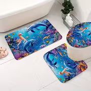 2D Flat, 4pcs Bathroom Decoration Set, Ocean Themed 2D FLAT Shower Curtain and Non-Slip Bath Mats Toilet Lid — view 3