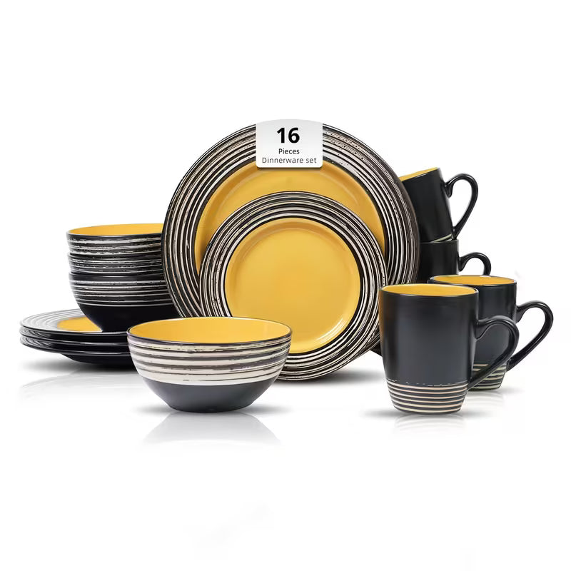 HomeVss 16pcs Dinnerware Set, Ceramic Plates And Bowls Sets For 4, Microwave And Dishwasher Safe, Handcrafted — view 17