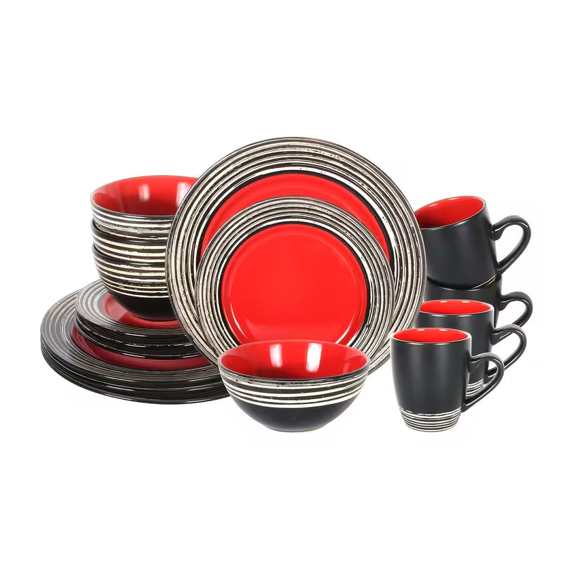 HomeVss 16pcs Dinnerware Set, Ceramic Plates And Bowls Sets For 4, Microwave And Dishwasher Safe, Handcrafted — view 20