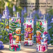 1pc of a 20 Oz Stainless Steel Insulated Tumbler Featuring an Adorable Gingerbread And Christmas Tree Gift Box — view 3