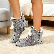 Women'S Indoor Slippers - V-Neck Colorful Polka Dot Plush Short Boots - Autumn/Winter Fleece Warm Boots — view 3