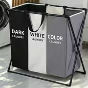 3 Section Laundry Basket Foldable Hamper Sorter with Oxford Bags Large Rectangular Laundry Hamper Basket with — view 1