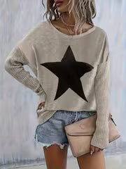Pentagram Pattern Design, Comfortable Sweater, Elegant Style Long Sleeve Ribbed Sweater, Women'S Sweater — view 3