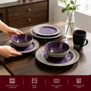 HomeVss 16pcs Dinnerware Set, Ceramic Plates And Bowls Sets For 4, Microwave And Dishwasher Safe, Handcrafted — view 8