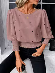 Women's Light Pink Shirt, Formal and Casual Blouse, Three-Quarter Sleeve, Suitable for Office, Party, and — view 2