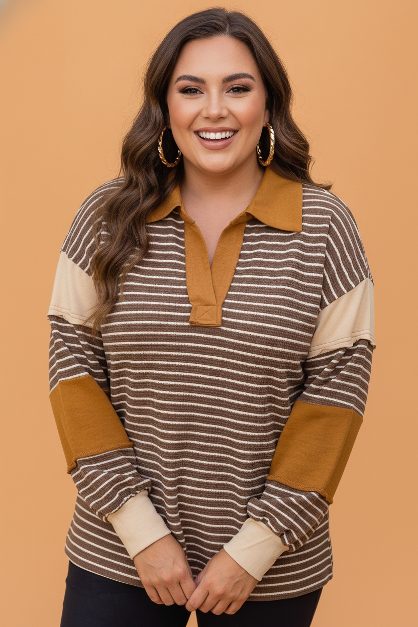The Open Invitation | Striped V-Neck Long-Sleeve Top, Plus Size — view 1 of 3