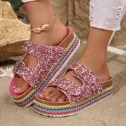 Women's Elegant Rhinestone-Decorated Thick Platform - Slip-On Open-Toe Beach Slippers with Cushioned Sole — view 6