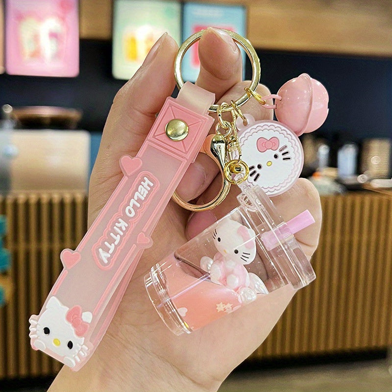 Adorable KT Cat Quicksand Keychain for, Creative Cartoon Figure, Perfect for School Bags, Car Keys, And Fun Accessories