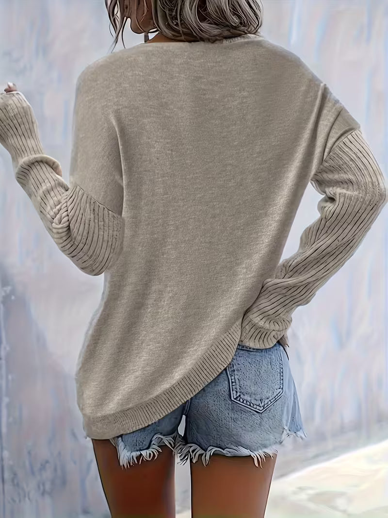 Pentagram Pattern Design, Comfortable Sweater, Elegant Style Long Sleeve Ribbed Sweater, Women'S Sweater — view 6