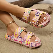 Women'S Vibrant Heart & Graffiti Print Fashion Sandals - Adjustable Double Buckle Straps, Comfortable EVA — view 5