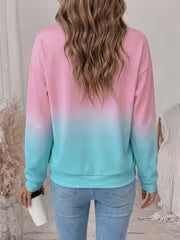 Print Design, No Texture. Pink Blue Gradient Women'S Crew Neck Sweatshirt, Loose Casual Long Sleeve Style — view 4