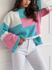 New Fashion Elegant Women's Color Block Patchwork Four-Season Commuter Pullover Sweater — view 1