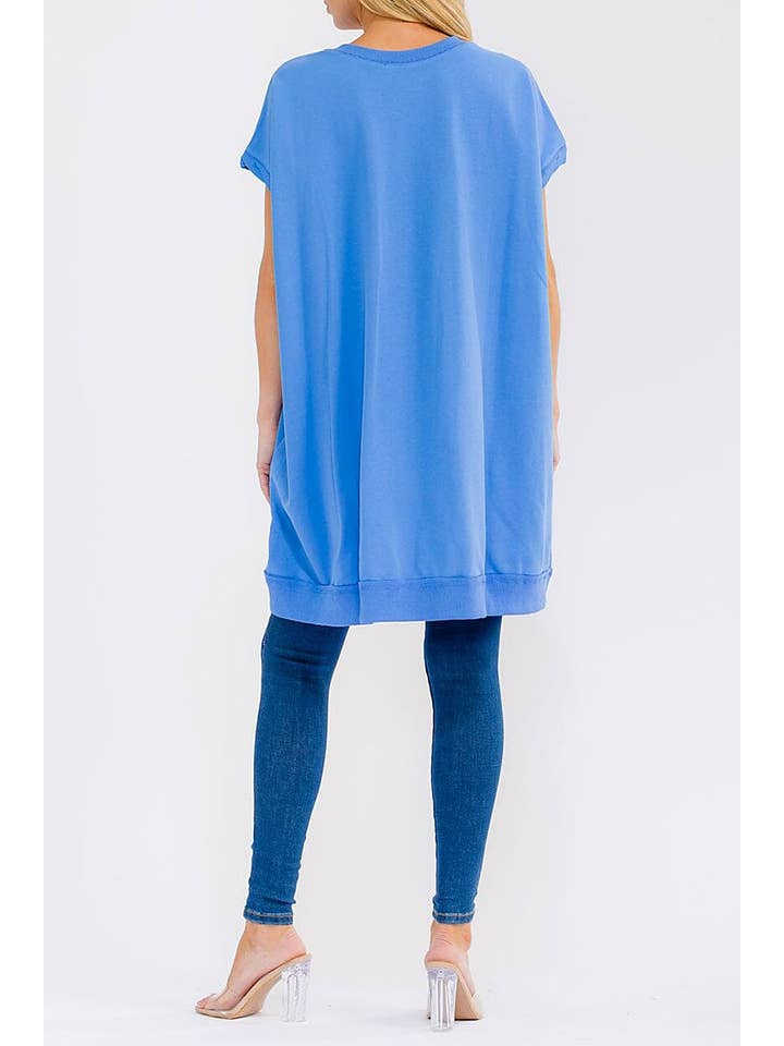 Short Sleeve Sequins Graphic High-Low Oversized Top