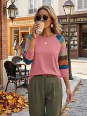 Women's 3/4 Sleeve Long Top, Fashionable Loose Fit Casual Color Block Basic Shirt, Elegant and Comfortable Round — view 5