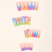 24pcs Rainbow Christmas Press-On Nails with Colorful Gradient, Featuring Reindeer and Snowflake Pattern Design — view 3