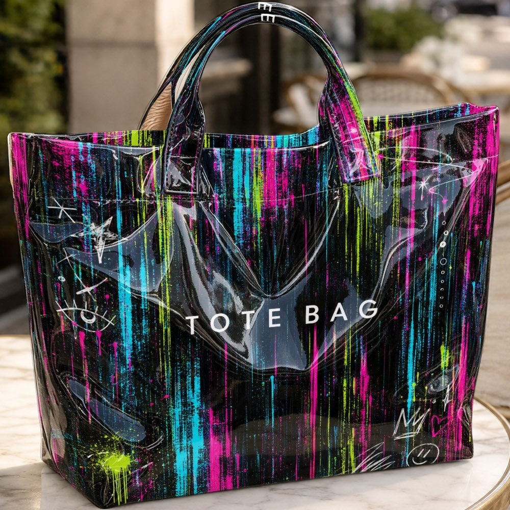 Inkjet Graffiti Printed Women's Tote Bag Cyberpunk Personality Commuting Out of The Street Large Capacity Retro Art Handbag