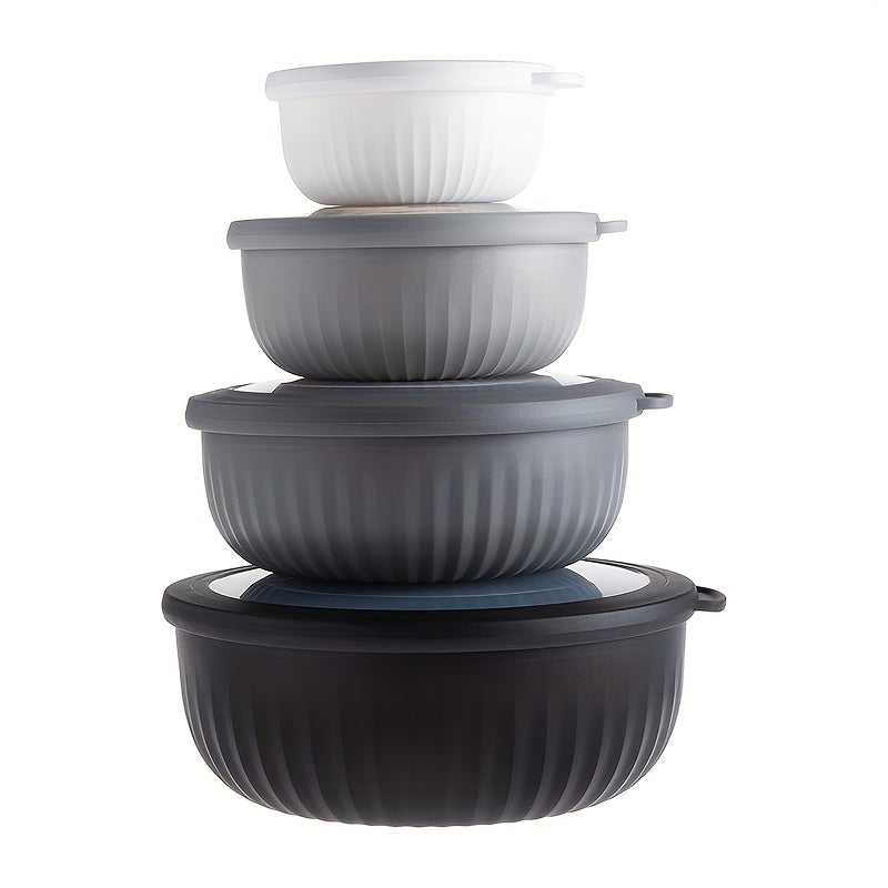 8pcs/Set, [4 Bowls + 4 Lids] TCBM Wide-Mouth Mixing Bowl Set with Lids, Multiple Sizes, Food-Grade Salad Dressing Containers, Snack Bowls, Suitable for Reusability, Suitable for Freezer Storage, Party Supplies, Weddings, Thanksgiving