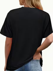 Women'S Black Round Neck Short Sleeve Relaxed Fit Casual Tunic Top — view 3