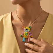 Cute Cartoon Colorful Heart Bear Alloy Necklace Inlaid with Glass, Suitable for Daily Gifting, Weddings — view 8