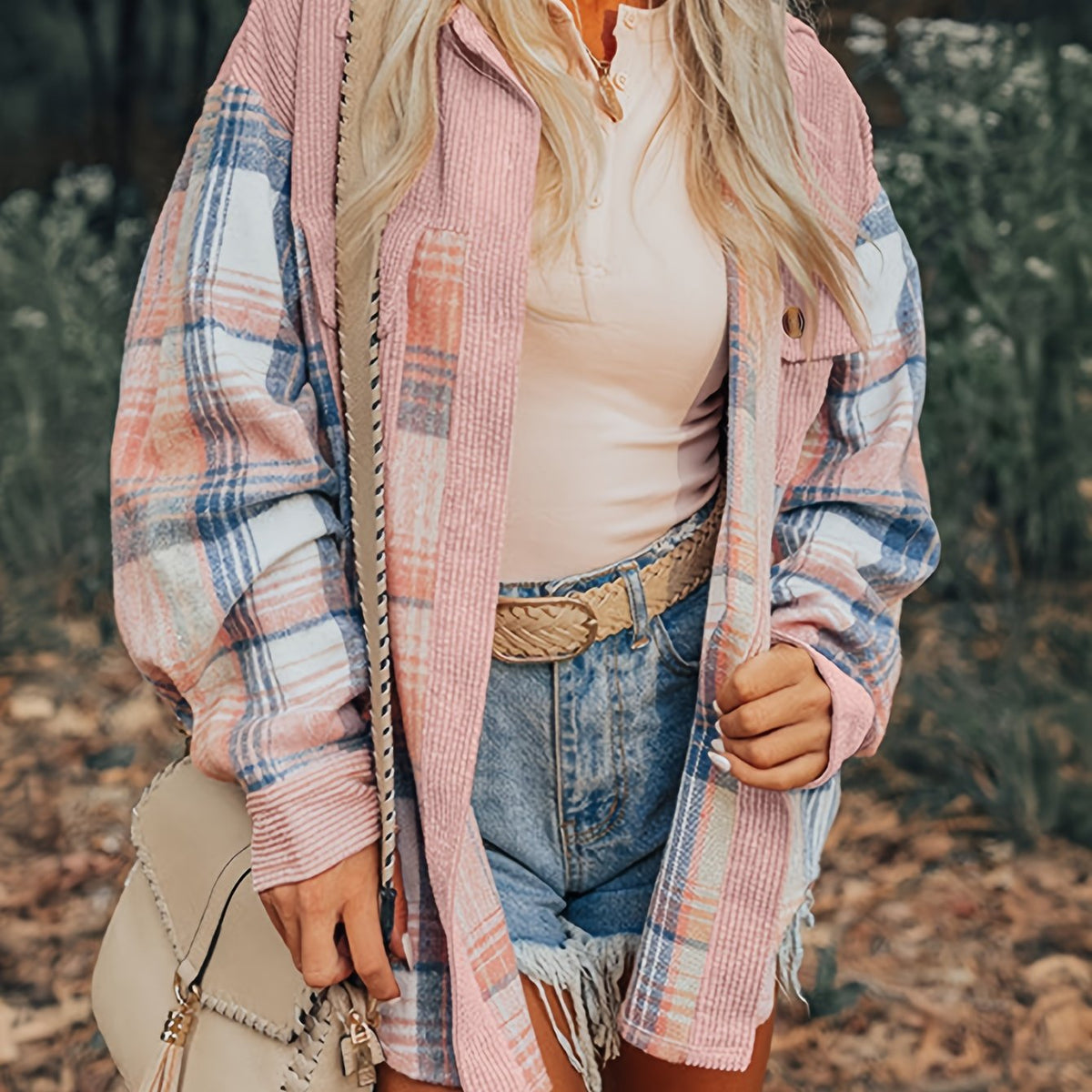 Plaid Print Drop Shoulder Jacket
