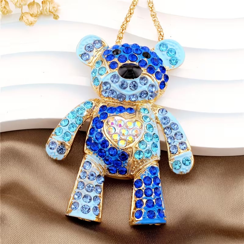 Cute Cartoon Colorful Heart Bear Alloy Necklace Inlaid with Glass, Suitable for Daily Gifting, Weddings — view 12
