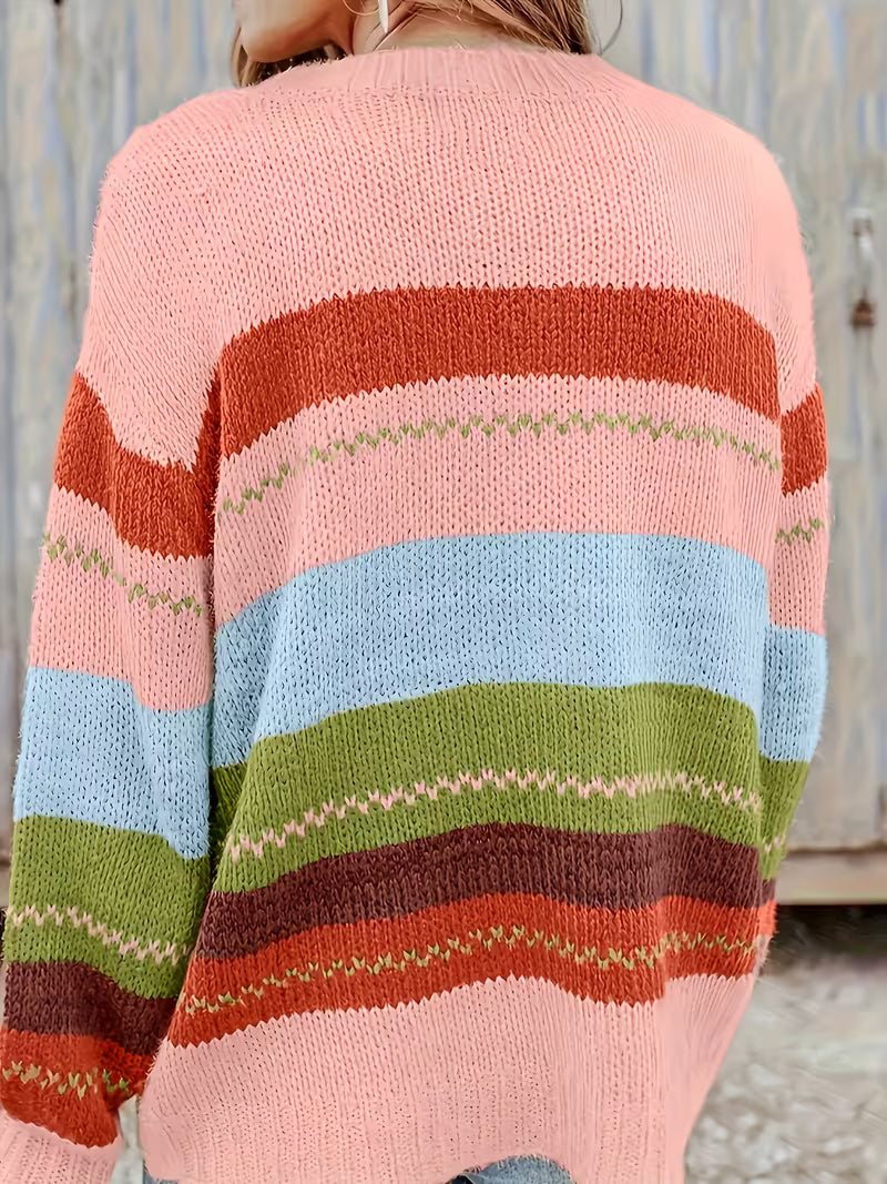 Plus Size - Plus Size - Comfortable Loose Lazy Feel Casual Round Neck Striped Design Plus Size Single Piece Top — view 6