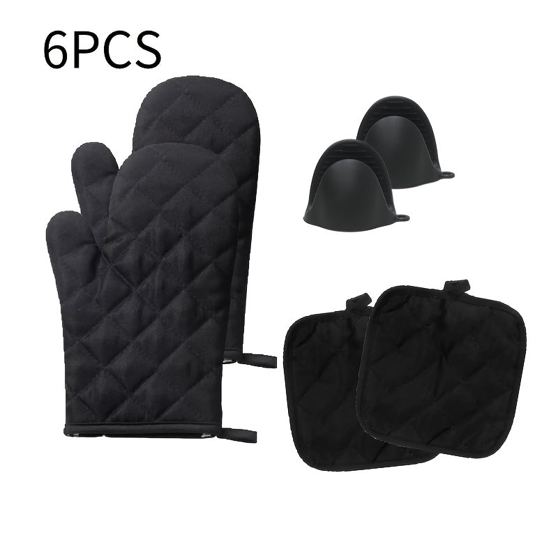 6pcs/Set, Silicone Anti-Scald Oven Mitts Heat Resistant Mats, Trivet Pot Bowl Pads, Essential Kitchen Dining Accessories