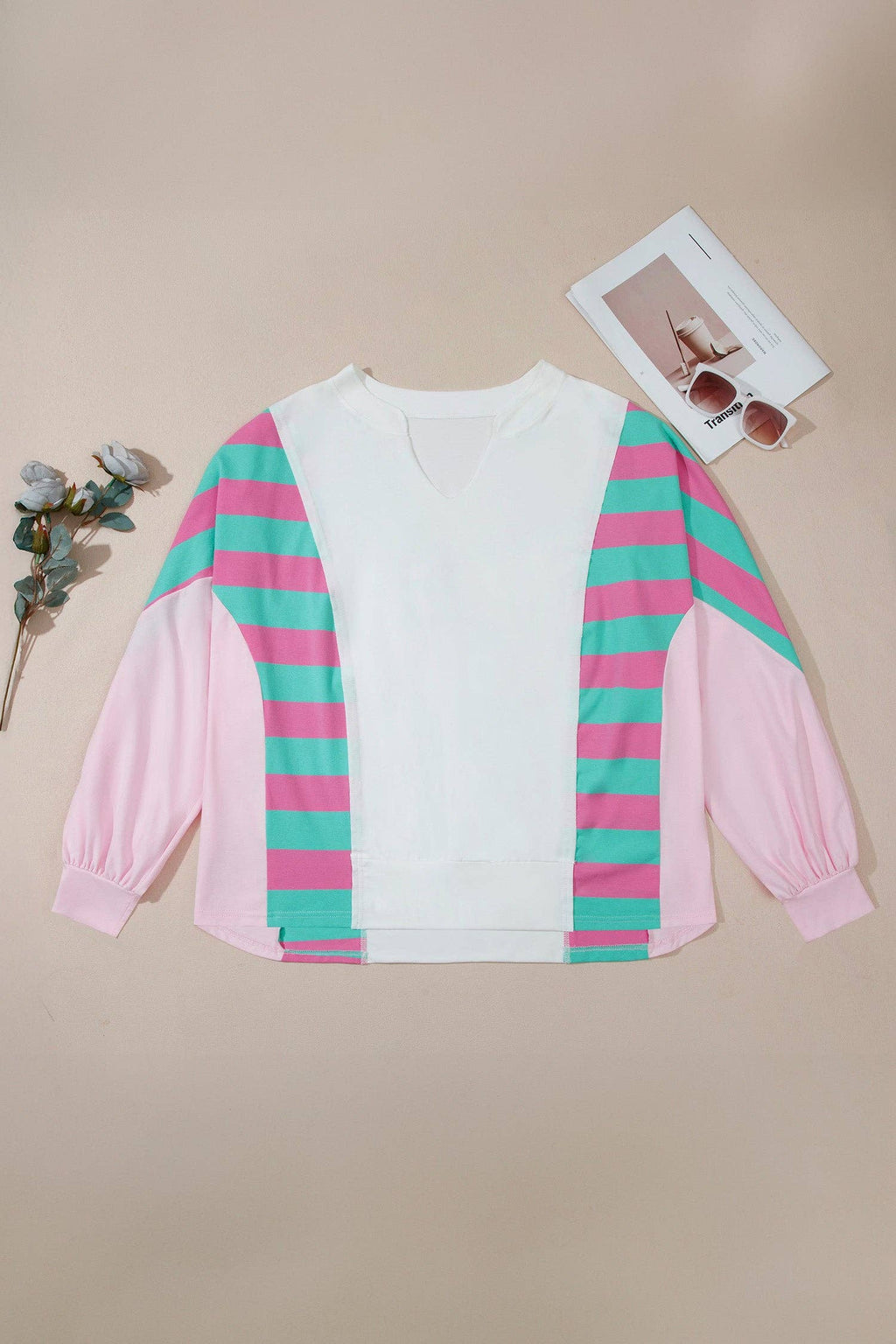The Quiet Entrance | Striped V-Neck Long-Sleeve Blouse, Plus Size — view 2 of 4