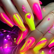 24pcs Bright Pink & Yellow Ombre Press-On Nails with Heart Designs – Medium Ballet Shape, Glossy Finish, Elegant — view 1