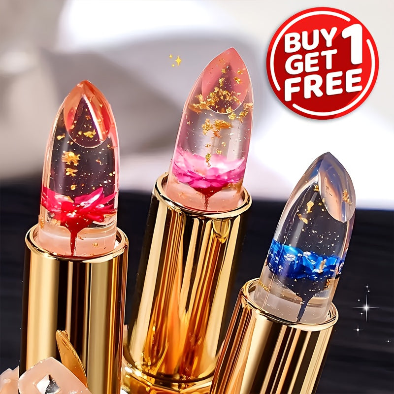 Pack of 2 Flower Jelly Lipstick, Color-Changing Lipstick, Long-Lasting Nourishing Lip Balm, Lip Moisturizer, Magic Temperature Color Change Lip Gloss