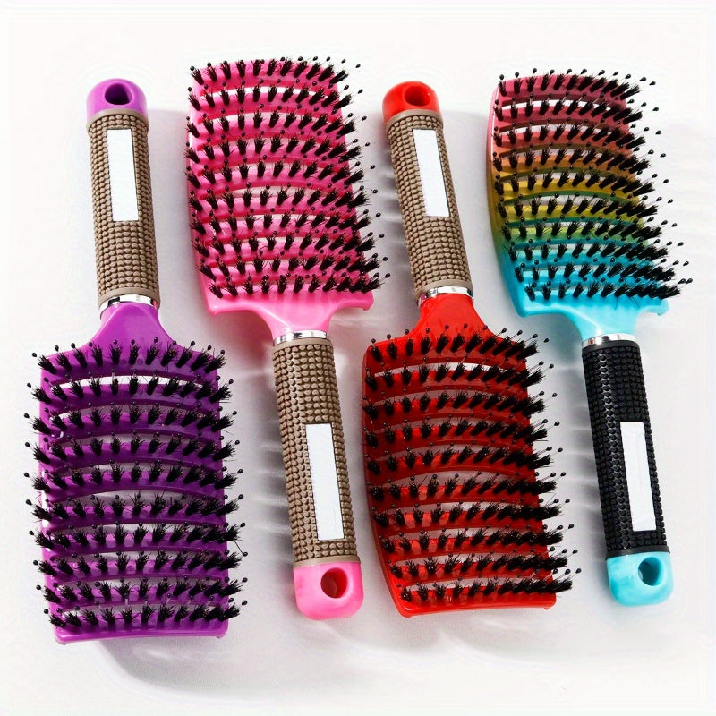 1pc Curved Ventilated Bristle & Nylon Hair Brush, Massage Comb, Anti-static, ABS Plastic Handle, Suitable for Both Dry and Wet Use Random Handle Styles