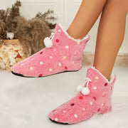 Women'S Indoor Slippers - V-Neck Colorful Polka Dot Plush Short Boots - Autumn/Winter Fleece Warm Boots — view 5