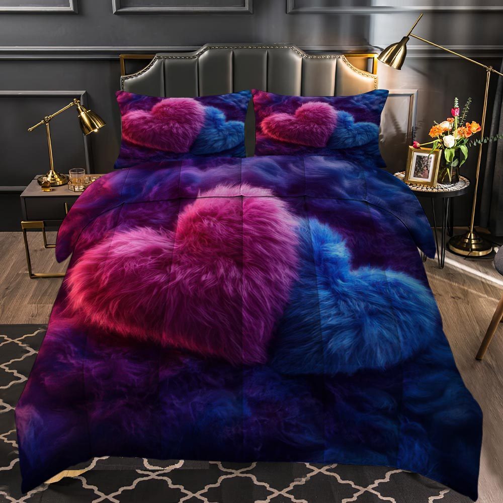 Latacaca 3pcs Heart Shaped Quilt Set Heart Shaped 260g thick blanket Set Cozy and Plush Comforter Bedding Set 1 Quilt + 2 Pillowcases Holiday Gift Idea for Merry Christmas Warm and Essential for Winter Season