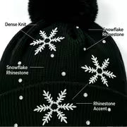 2pcs/1pc Unisex Fall Winter Snowflake Rhinestone Beanie - Fuzzy Pom Beanie, Warm Cold Weather Skull Cap for Men — view 2