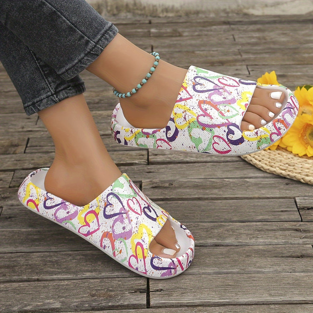Women's EVA Heart Pattern Slip-Slippers - Thick Sole Non-Slip Outdoor Shoes