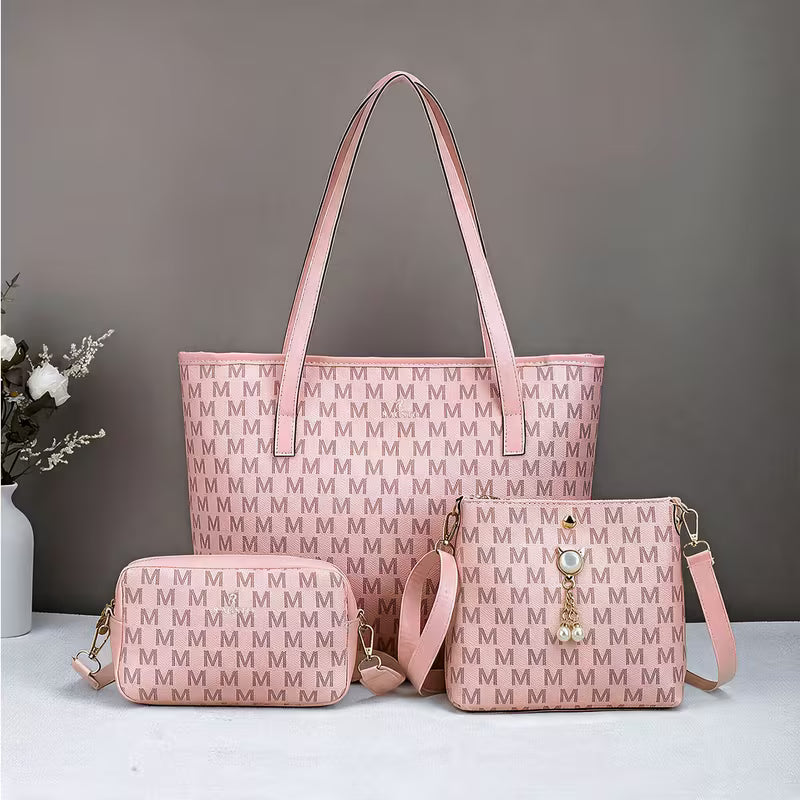 Women's printed handbag set, large capacity tote bag + crossbody bag + small bag, with letter decoration design — view 9