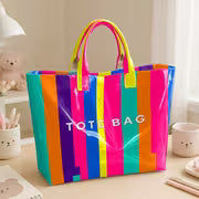 High-Saturation Neon Stripe Jelly Bag | American Retro Color Block Tote, Perfect for Pool Play, Road Trips, And — view 6