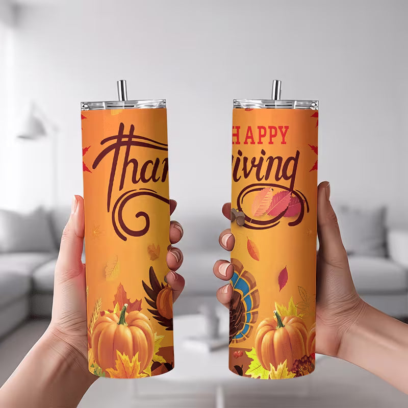 1pc 20oz Happy Thanksgiving Turkey Pumpkin Autumn Leaves Stainless Steel Insulated Tumblers Coffee Office Travel — view 8