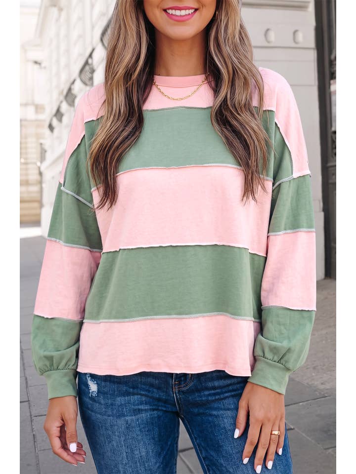 Colorblock Print Crewneck Pullover Top | S-Xl — view 3