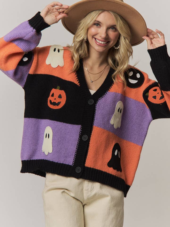 Halloween Ghost Pumpkin Cardigan - LESW4409 — view 1